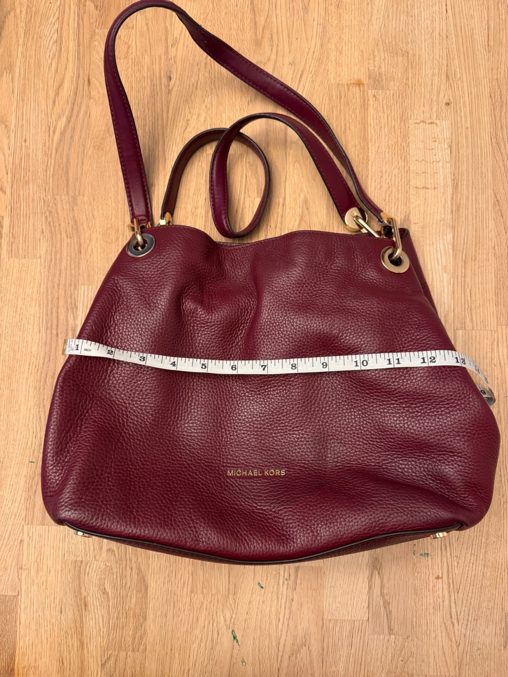 Michael Kors Pebbled Leather Shoulder Bag in Burgundy with Gold Hardware